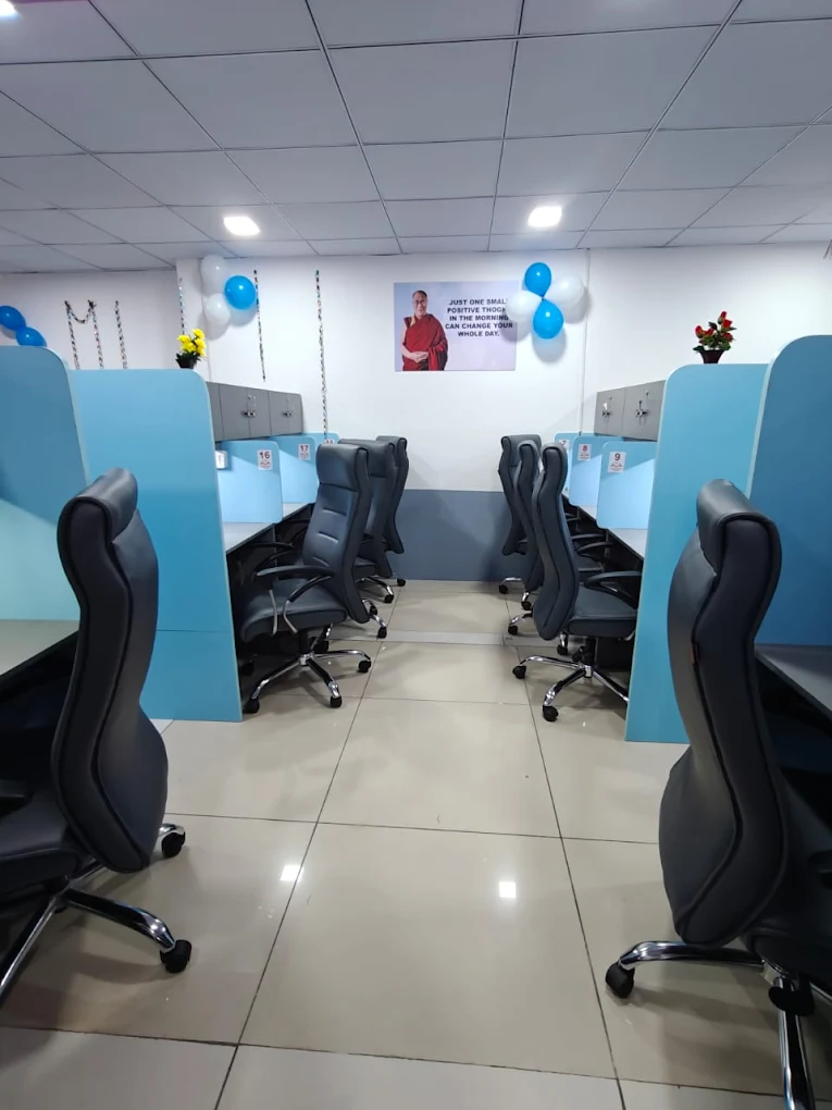 Numbered study cubicles with ergonomic chairs